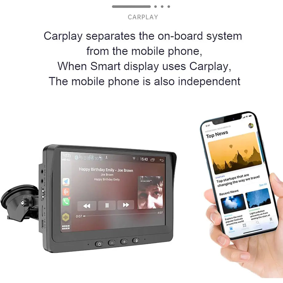 7 Inch - Universal Wireless Smartphone Monitor Screen With Apple Carplay & Android Auto Max Motorsport