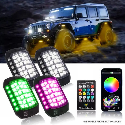 Universal 4 Pod RGB App Controlled LED Rock Lights Max Motorsport